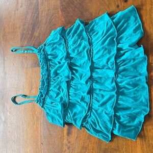 Express Dreamweight Cotton Tiered Ruffled Tank Top Bright Teal Size Medium